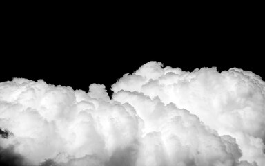 Wall Mural - cloudscape monochome on black background, close-up cumulonimbus cloud isolated on black