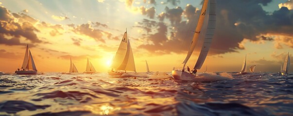 Summer sailing regatta with sailboats racing, regatta participants and competitive sailing, 4K hyperrealistic photo.
