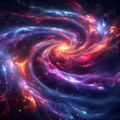 Poster - Mesmerizing Neon Galaxy Swirls with Vibrant Light Patterns in Cosmic Digital Art
