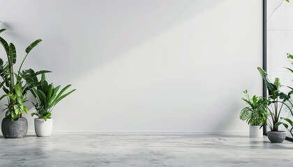 a white wall with two potted plants on it