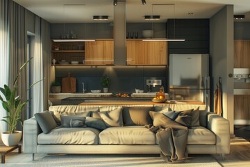 Wall Mural - Home Design - Stylish Apartment Interior with Modern Kitchen. Contemporary and Cosy Living Space