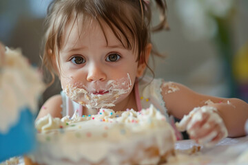 Canvas Print - little girl eating birthday cake