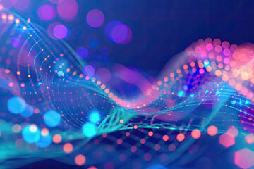 Wall Mural - Abstract Digital background connecting Data Stream with Flowing Dots and Lines 