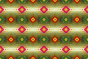 Wall Mural - Pixel ethnic pattern oriental traditional. design fabric pattern textile African Indonesian Indian seamless Aztec style abstract vector illustration for print clothing, texture, fabric, wallpaper, dec