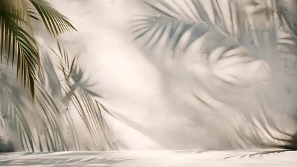 Poster - Palm leaf shadows on textured white concrete wall background