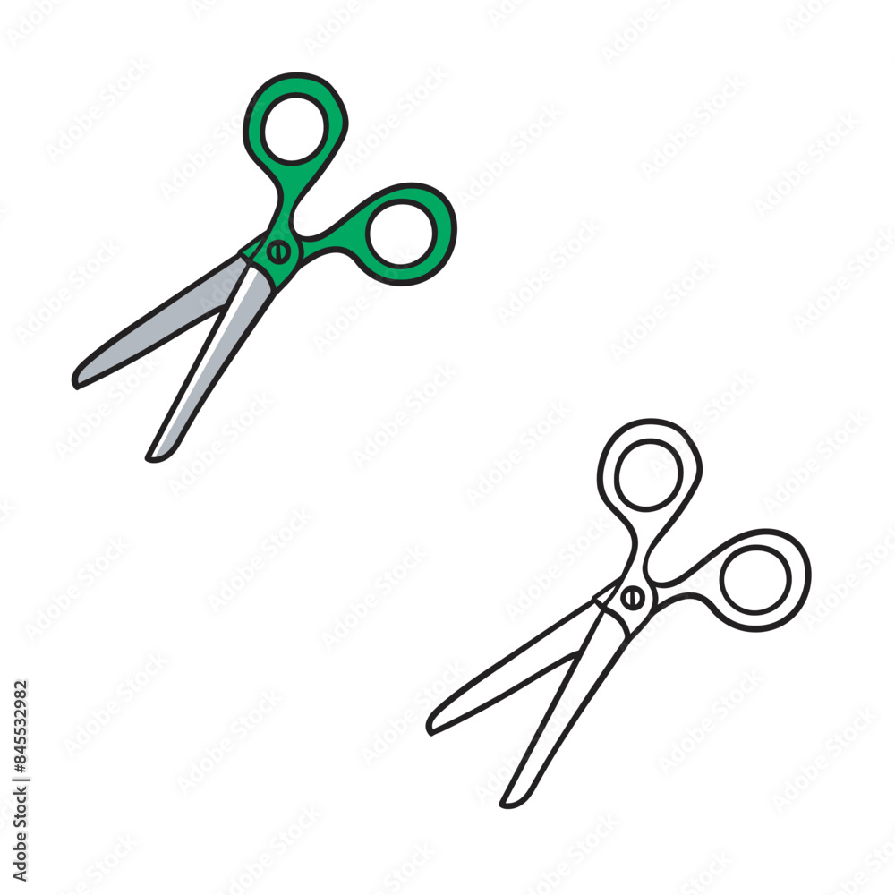 scissors drawing with line art style. Simple design outline style ...