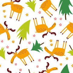 Wall Mural - Seamless childish pattern with moose