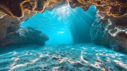 Poster - Underwater Cave Reveals Mesmerizing Marine Life and Geological Wonders