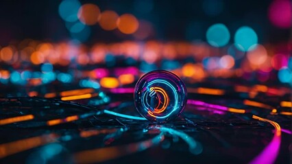 Poster - Captivating abstract light patterns featuring with animation glass sphere and vivid neon colors.