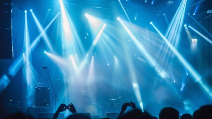 Fototapete - Stage lights casting bright beams onto a performer during a concert, capturing the energy of the event
