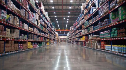 Warehouse Interior with Rows of Goods