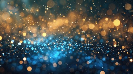 Golden and blue abstract bokeh lights on a dark background