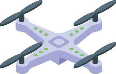 Poster - Modern drone waiting for flight with four propellers isometric view isolated on white background