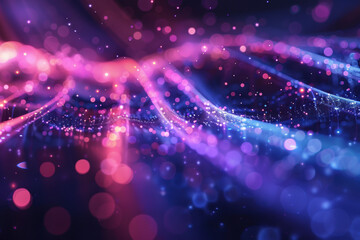 Poster - Abstract background of vibrant, colorful neon lights and bokeh effects, creating a dynamic, futuristic atmosphere with flowing digital patterns.