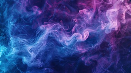 Leinwandbilder - Vibrant swirls of blue and purple cigarette smoke creating abstract patterns against a dark background