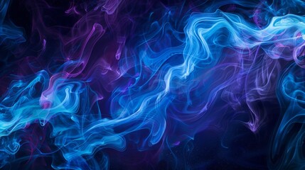 Poster - Vibrant swirls of blue and purple cigarette smoke creating abstract patterns against a dark background
