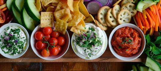 Vibrant Gluten-Free Snack Platter with Fresh Vegetables, Dips, and Breadsticks for Party or Gathering