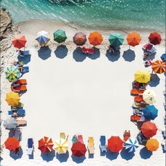 Wall Mural - A beach scene with many colorful umbrellas and chairs