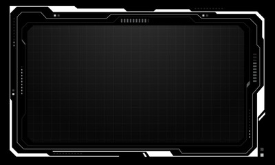 Sticker - Hud frames white grey user interface elements design modern technology futuristic control panel screen digital hologram window gaming menu touching cyber monitor set on black background vector