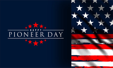 Happy Pioneer Day Stylish Text with US flag illustration Design