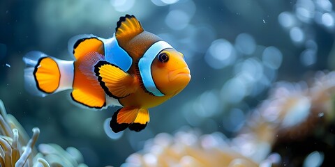 Wall Mural - Graceful Ocean Clown Fish in Their Vibrant Underwater Habitat. Concept Underwater Photography, Sea Life, Clownfish, Ocean Habitat, Marine Wildlife