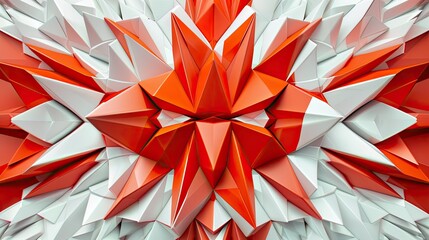 Poster - Bright neon red and white geometric shapes forming a dynamic abstract pattern.