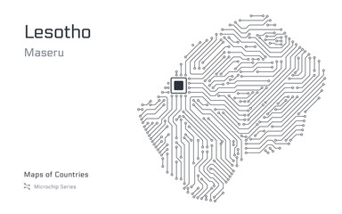 Wall Mural - Lesotho Map with a capital of Maseru Shown in a Microchip Pattern with processor. E-government. World Countries vector maps. Microchip Series	