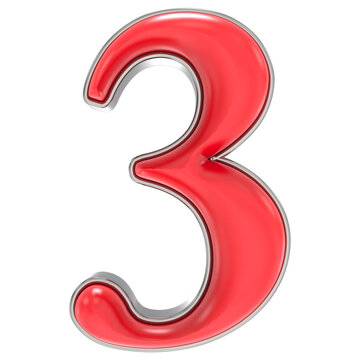 Number 3 Red 3D Rendering