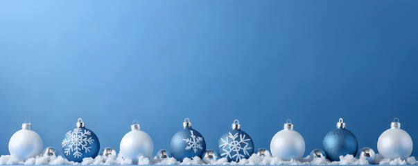 Wall Mural - Enchanting Christmas Baubles on a Wintry Blue Background