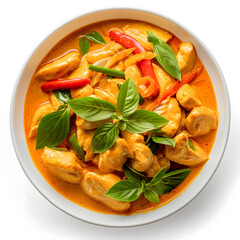 Wall Mural - Spicy Chicken Curry with Vegetables and Basil Garnish