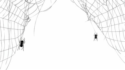 Spider Web with Spiders on White Background, Generative AI