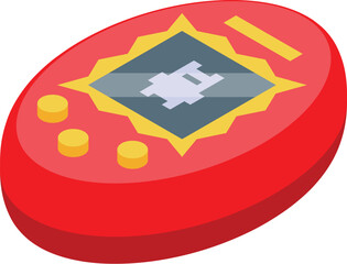 Poster - Red virtual pet toy with buttons, an antenna and a pixelated screen showing a growing digital character