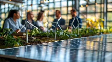 Poster - business leaders discussing clean energy strategies in corporate meeting