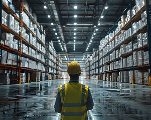 Poster - Logistics Manager Overseeing Busy Shipping Warehouse Global Commerce in and Work Concept
