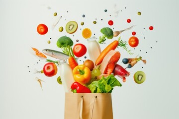 Wall Mural - Green Lifestyle: Nutrient-Rich Goods Fall into Reusable Grocery Bag