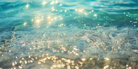 Poster - Abstract background with blurry lights on sea water. Caustics and bokeh. Created with Generative AI technology.