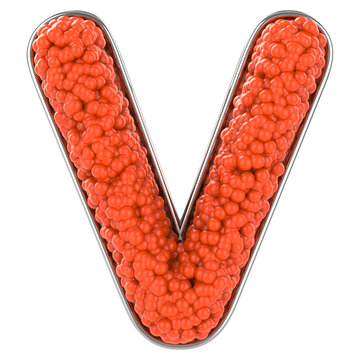 Letter v. Font made from balls. 3D Render
