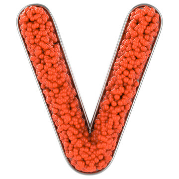Letter V. Font made from balls. 3D Rendering