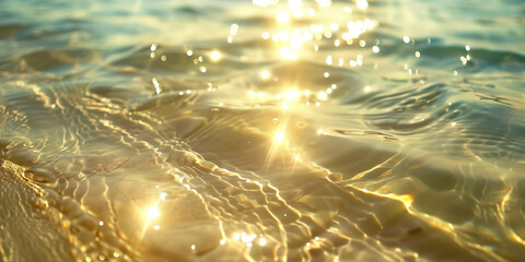 Poster - Abstract background with blurry lights on sea water. Caustics and bokeh. Created with Generative AI technology.