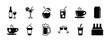 © Vilogsign - Beverages or drinks icon set. Containing bottle, wine glass, coconut, mineral water, tea, coffee, beer, soda can, juice, cup, cocktail. Vector illustration