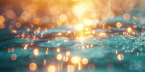 Poster - Abstract background with blurry lights on sea water. Caustics and bokeh. Created with Generative AI technology.