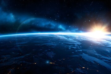 Cosmic Radiance: Earth's Shining Aura. earth from space with shining background