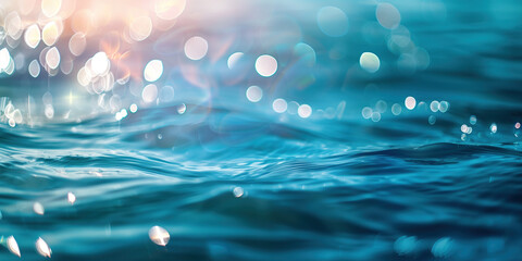 Poster - Abstract background with blurry lights on sea water. Caustics and bokeh. Created with Generative AI technology.