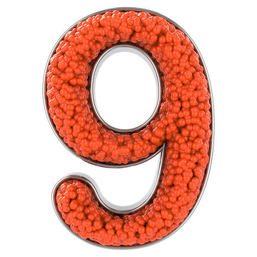 Number 9. Number made from balls. 3D Render