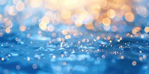 Poster - Abstract background with blurry lights on sea water. Caustics and bokeh. Created with Generative AI technology.