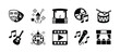 © Vilogsign - Event entertainment icon set. Containing theatre mask, fireworks, stage, concert music, drum, acoustic guitar, disco ball, karaoke, singing, cinema movie video. Vector illustration
