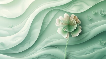 Wall Mural - Pastel Clover in Wavy Background Paper Cut Art