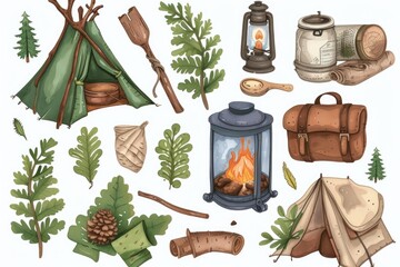 Wall Mural - Outdoor Exploration Graphics: Camping Theme Clipart