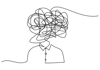 Wall Mural - body, messy thought symbol and light bulb. thinking, ideas, inspiration and problem solving concept.