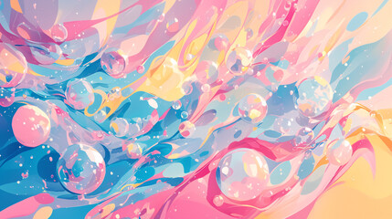 Poster - A vivid pastel color splash with a radiant light effect and bubbles, great for artistic copy space backgrounds or expressive projects